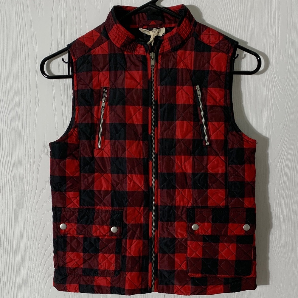 Jessica Simpson Plaid Vest in Red Black Kids Size XL 14/16 Western Preppy Casual